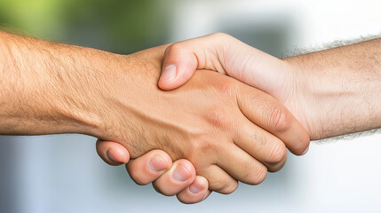 Close-up handshake of two people in outdoor setting