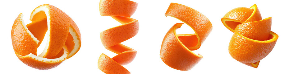 Spiral orange citrus peel twist set collection on transparent cutout background, PNG file. Mockup clipart template