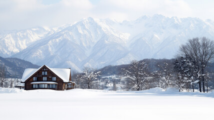 Fototapeta premium 積雪に包まれた白馬のスキーロッジ