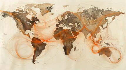 Global connectivity: artistic world map with curved lines