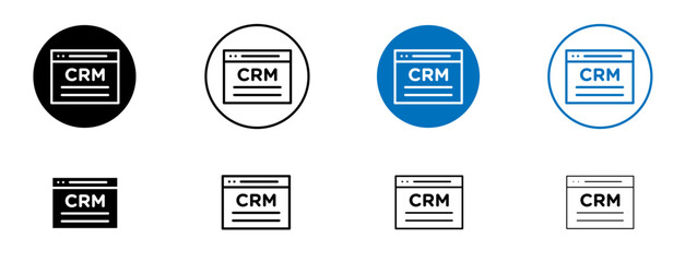 CRM icon set in black and blue colors