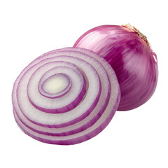 Freshly sliced red onion on a white background