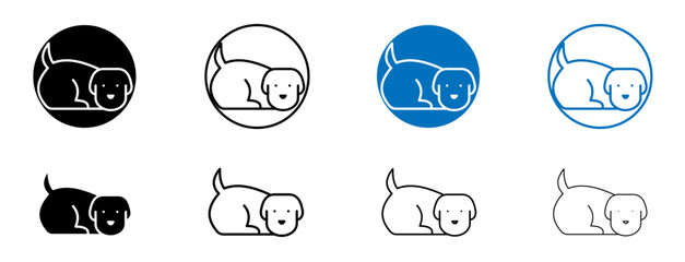 Little puppy icon set in black and blue colors