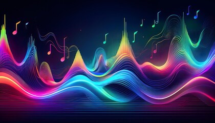  digital art of flowing neon waves and vibrant sound frequencies, abstract visualization of audio and light energy