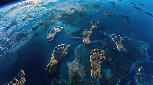 Environmental footprints across the globe - conceptual digital artwork