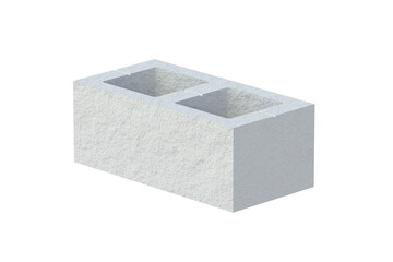 Rough concrete block isolated on white background. Construction cinder brick with holes. Building material. 3d render