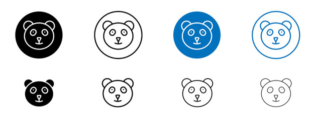 Panda icon set in black and blue colors