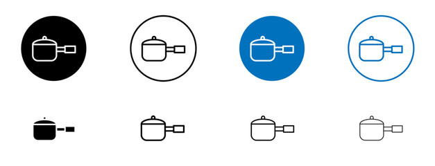 Sauce pan icon set in black and blue colors