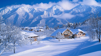 Fototapeta premium 雪に輝く白馬の静かな朝