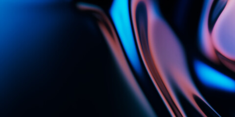 Abstract metallic soft waves, shiny iridescent liquid shapes. 3d render illustration