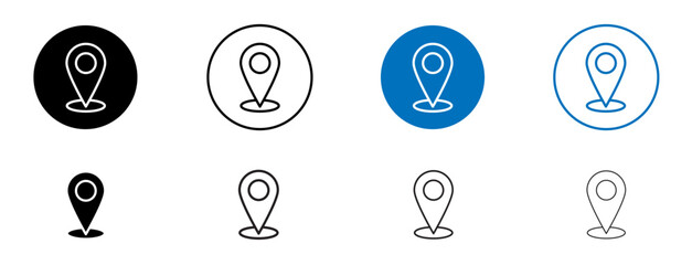 Navigation pin icon set in black and blue colors