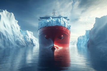 Navigating through icy waters, a cargo ship faces shipping logistics challenges