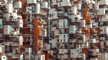 Innovative high rise architecture showcasing stacked living spaces for urban residences