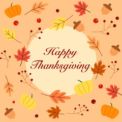 Happy Thanksgiving day frame, Autumn and fall season border frame decorate with autumns leaves, maple, pumpkin