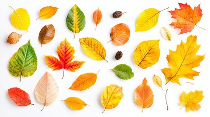 Obraz premium Assortment of bright autumn leaves isolated on white