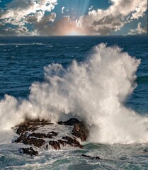 Waves crashing on off shore rocks near Mendocino, CA.