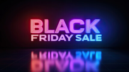Obraz premium Neon Black Friday Sale Banner with Futuristic Glowing Text on Dark Background