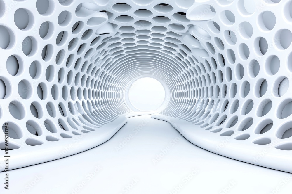 Poster design concept of an abstract 3d banner with embossed white bionic grids and structures. 3d illustra
