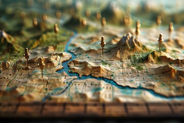 Detailed Topographic Map with Pins Highlighting Locations