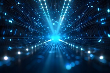 Obraz premium Futuristic Digital Tunnel with Glowing Blue Lights and Data Streams