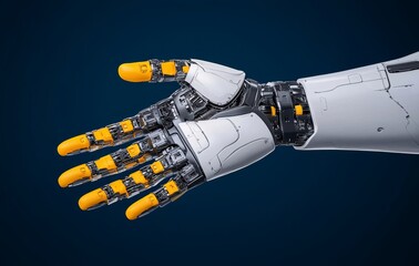 Fototapeta premium Highly detailed robot right arm model on digital modern background, rendered in 3D