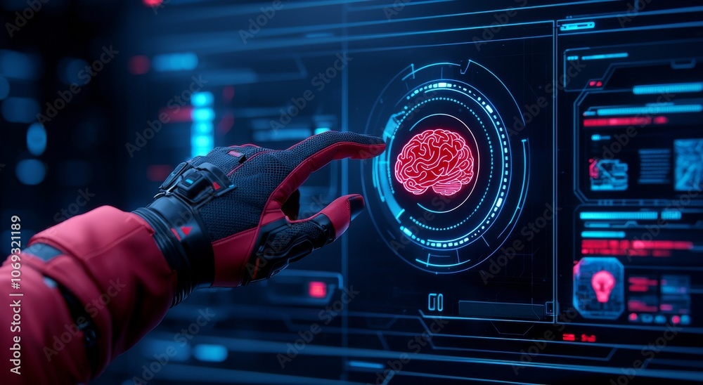 Poster a 3d rendering of a futuristic robot technology concept with stock ai and machine learning. a global