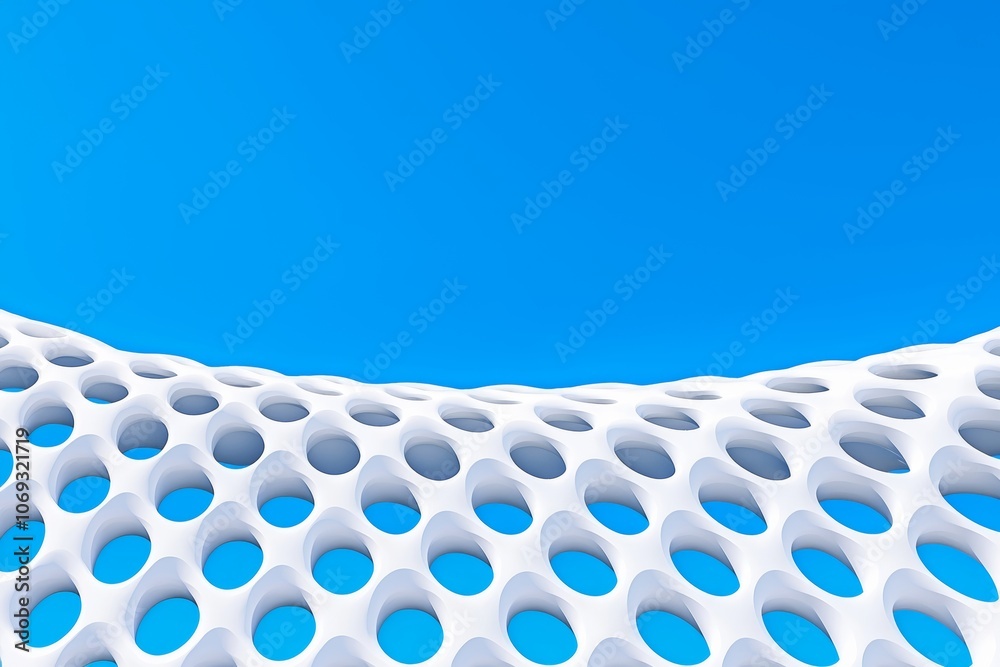 Poster an abstract 3d banner with white embossed bionic grids and structures. modern design concept for it,