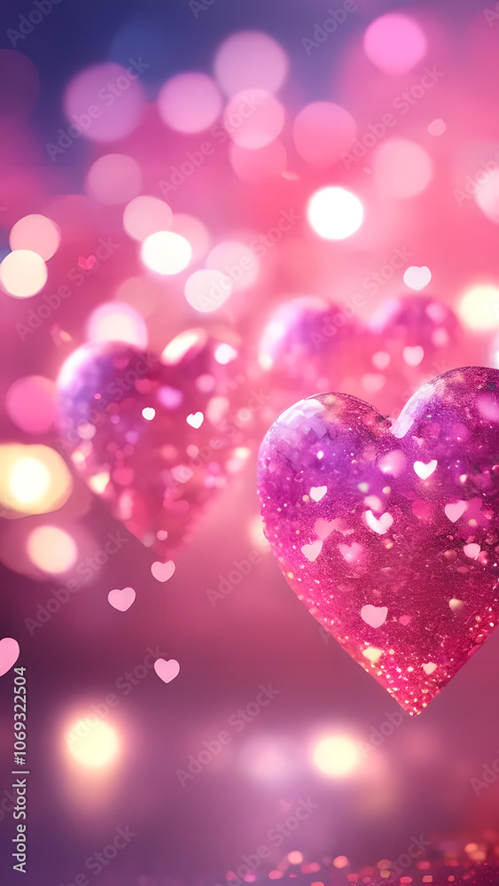 Poster three hearts are floating in the air with sparkles