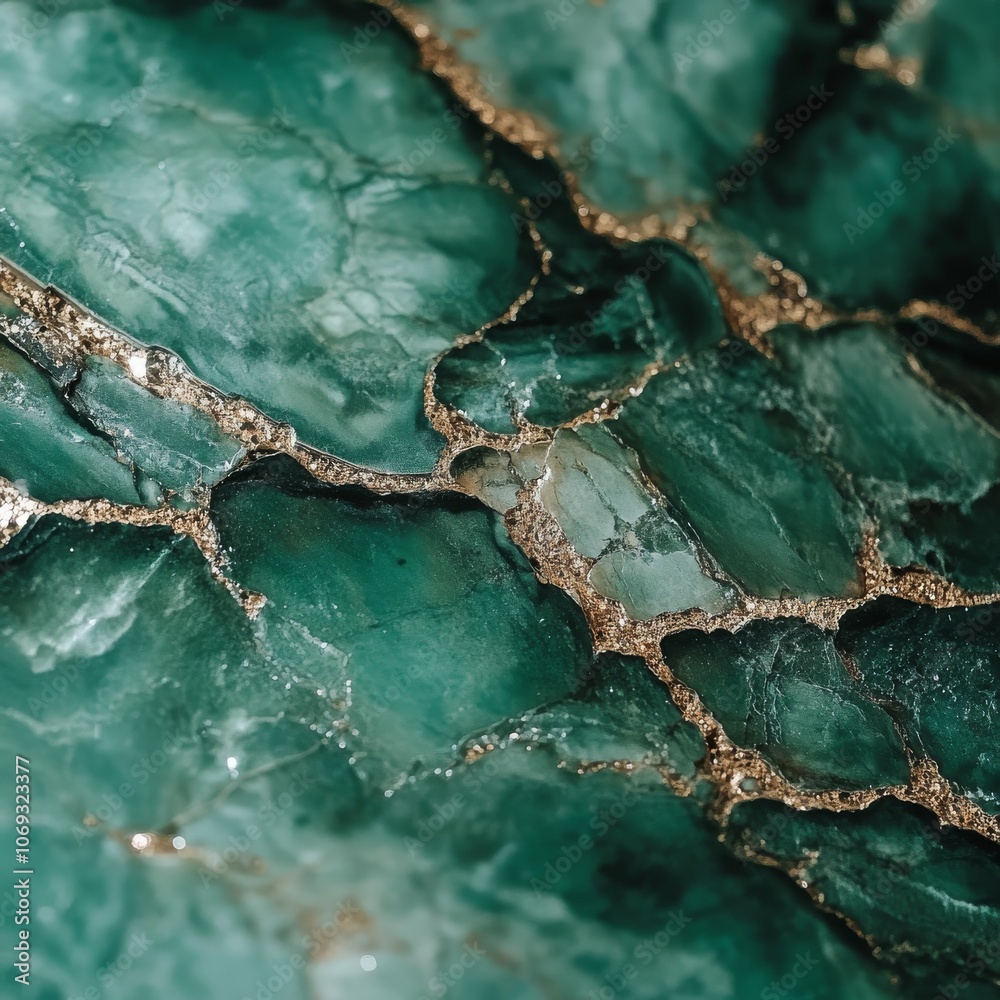 Aufkleber A close-up photo of a shiny green marble surface. The image shows the natural patterns and sparkling details of this luxurious stone.
