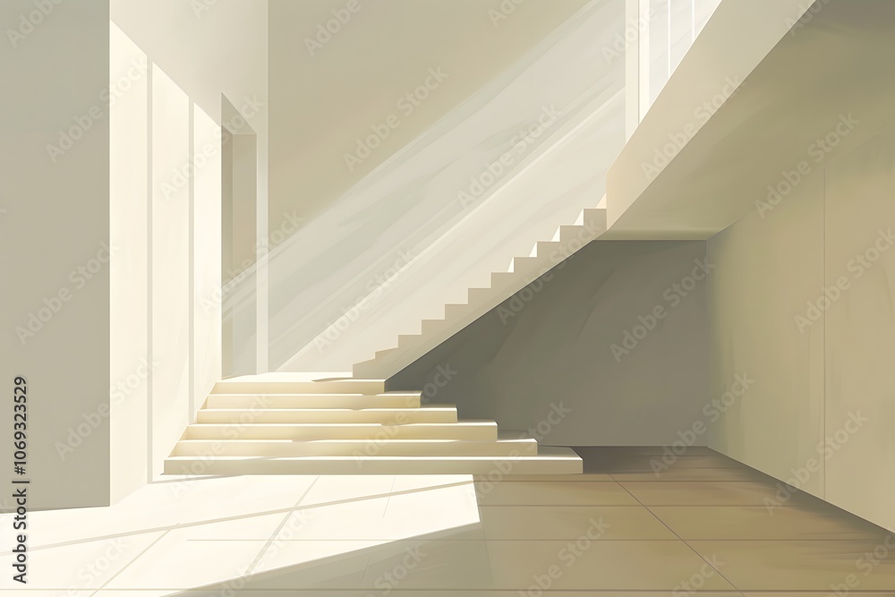 Poster Serene Modern Interior with Light-Filled Staircase