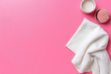 The top view of white towels with a color background and copy space