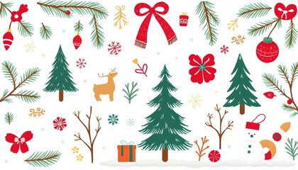 set of winter elements vector illustration for design, print, pattern, with a white accent, enhance