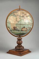 An antique globe with detailed illustrations of continents