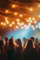 Festive event atmosphere with a blurred background hipster party-goers.