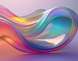 Transparenter fl&uuml;ssiger Glashintergrund in Wellenform, bunte Farben, 3d