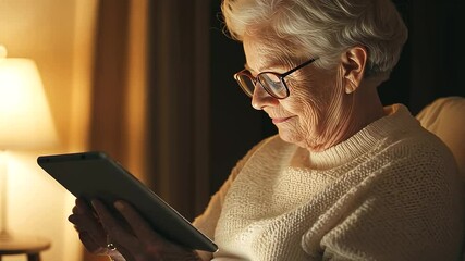 Elderly Person Attending Virtual Sermon Using Tablet at Home