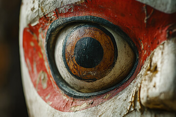 a daruma dolls painted eye, symbolizing good luck.