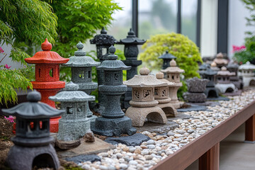 Fototapeta premium Japanese stone lanterns in a Zen garden.