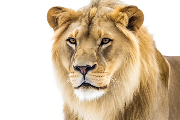 Fototapeta premium a close up of a lion isolated on a white background.AI GENERATED