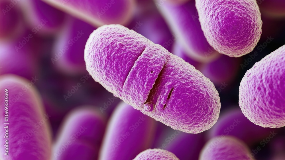 Poster microscopic view of a cluster of purple bacteria