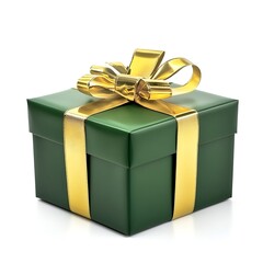 Fototapeta premium A dark green gift box tied with gold ribbon.
