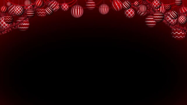 6 different red christmas decoration borders in a seamless loop. Xmas baubles frames with transparent background