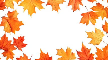 Frame made of falling autumn maple leaves isolated on a white background featuring fall foliage