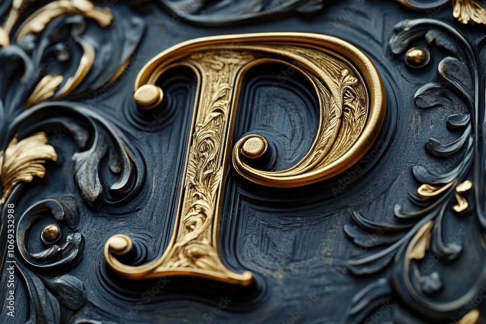 Aufkleber A close-up of a gold letter on a black background, suitable for use as a design element or to add luxury feel to your project