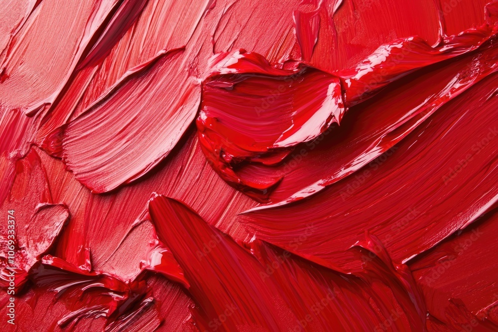 Poster A close-up shot of textured red paint with flecks and swirls