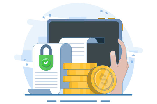 secure financial transaction with green lock and coins clip art preview