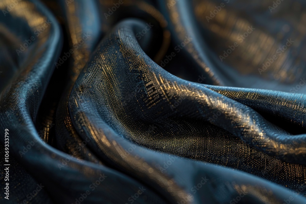 Poster Close-up shot of dark blue fabric with texture and pattern visible