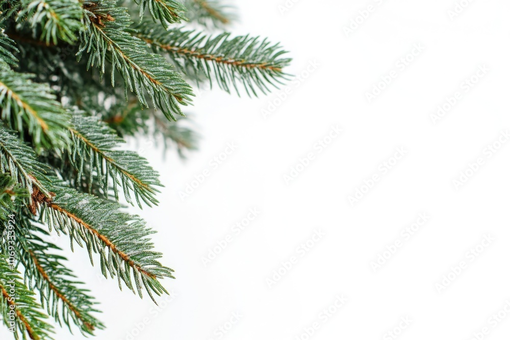 Poster a detailed shot of a pine tree branch with needles and cones