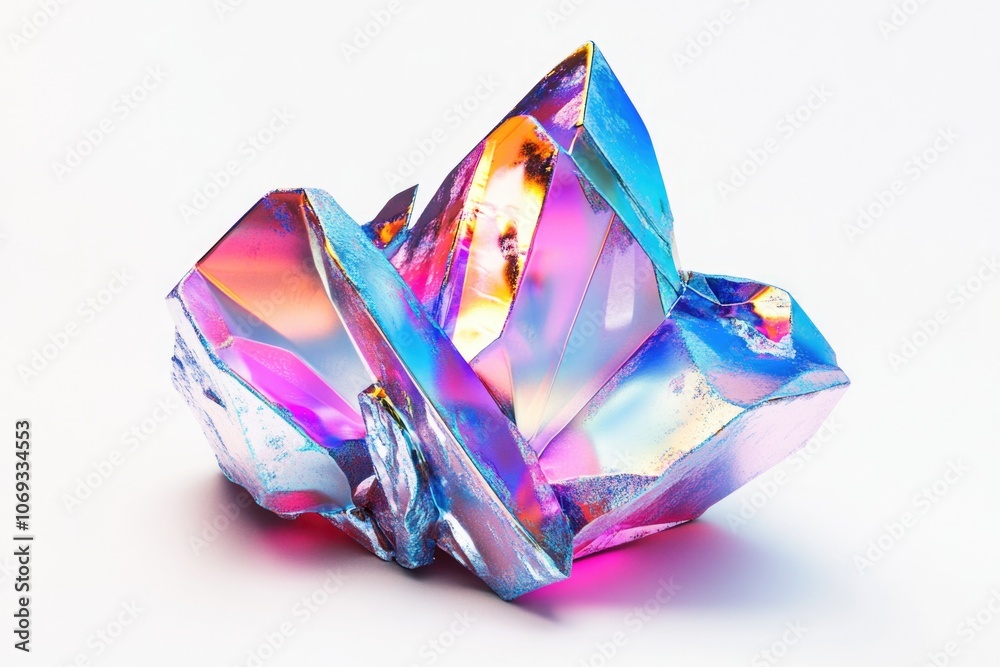 Poster a detailed view of a crystal object on a white background, ideal for use in still life photography o