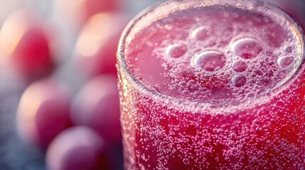 Refreshing bubbly drink served in a glass with sparkling effervescence and grapes